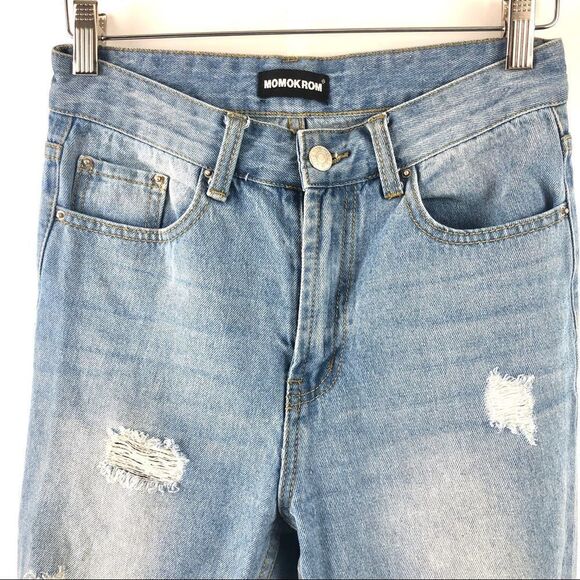 MOMOKROM High Waisted Distressed Ankle Jeans 25" - Picture 4 of 9
